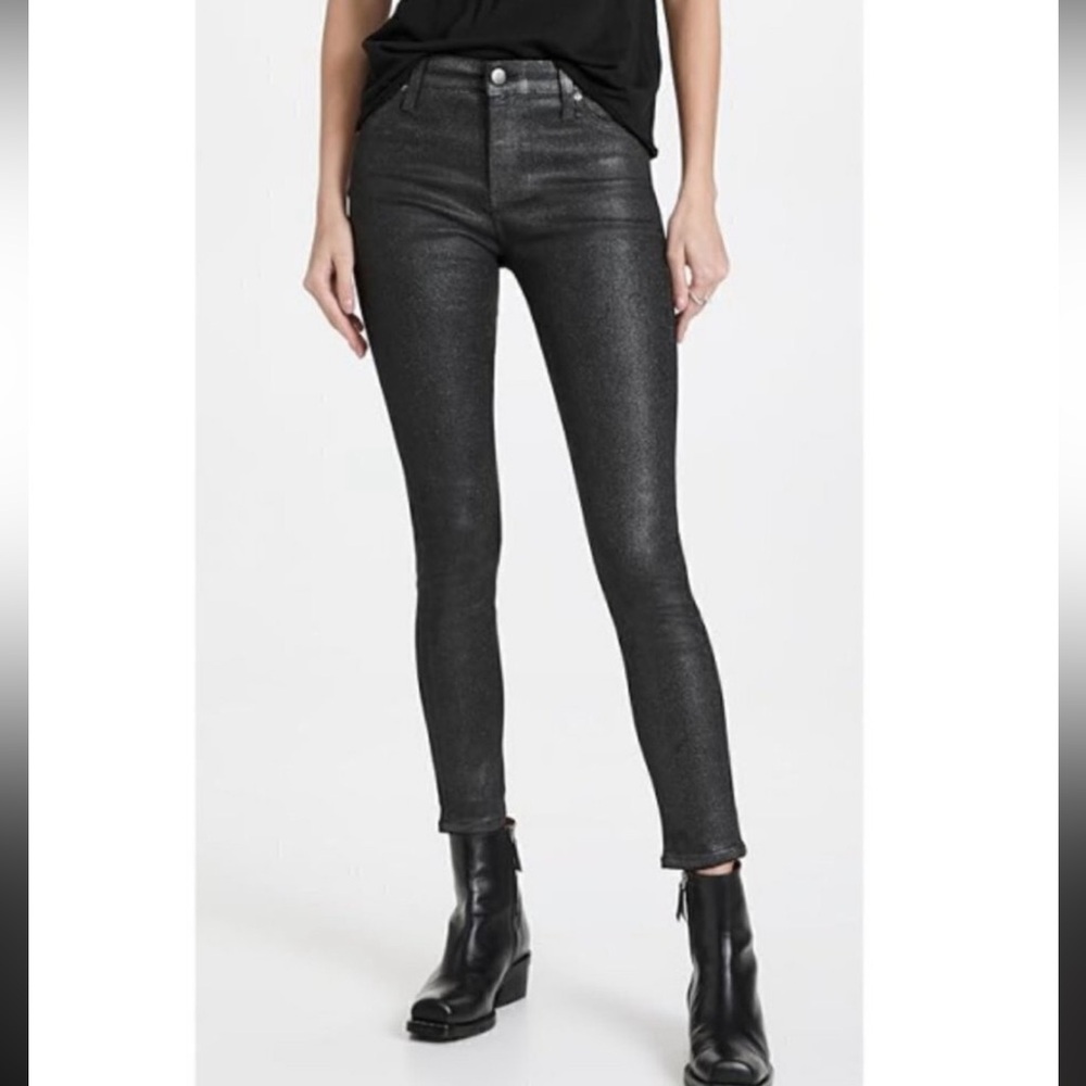 Adriano Goldschmied AG Farrah Skinny Ankle Jeans Coated Luminous Gunmetal Sz 30